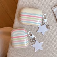 Fresh Minimalist Colorful Stripe Glossy With Stars Pendant Shock Proof Earphone Cover Case for AirPods 1 or 2 3 4 Pro 2 Pro 3