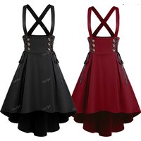 Plus Size Buttons Lace-up High Low Suspenders Skirt Women All Seasons Wearable Back Zipper Fly Asymmetrical Strap Skirts