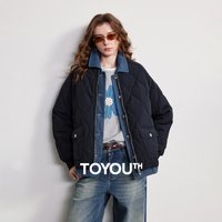 TOYOUTH Women Cotton-Padded Jackets 2025 Winter New Patchwork Denim Shirt Jacket Lightweight Warm Outerwear