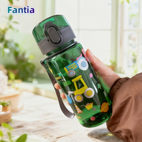 400ml Cartoon Pattern Plastic cup Water Bottle Portable Cute Straw Cup Leak-proof Drinking