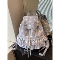 Cute Sweet Lolita Plaid Lace Double Shoulder Bag Women's Backpack Vintage Polka Dot Print School Bag Trendy Bifold Purse