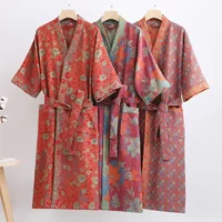 Spring / Summer Pure Cotton Double Layer Gauze Bathrobe Thin Dyed Fabric Home Clothing Couples Japanese Style Kimono Robe Pajama