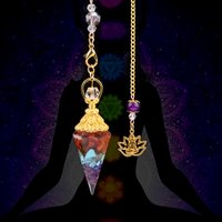 Natural Stone Golden Chain Seven Chakra Spirit Pendulum Gravel Resin Healing Pendant For Jewelry Making Accessories Necklace