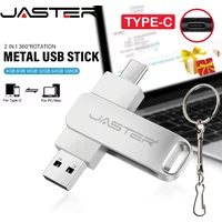 JASTER Free Custom Logo TYPE-C Pen Drive 128GB Rotatable Metal Silver USB 2.0 Flash Drive 64GB Business Gift Memory Stick 32GB