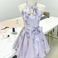 Japanese Sweet Lolita Cheongsam Dresses Women Elegant Purple Print Off Shoulder Bow Dress Girl Y2k Kawaii Tea Party Mini Dresses