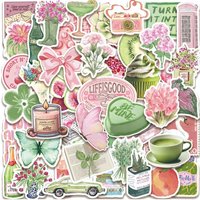 50PCS Kawaii Pink Green Girl PVC Sticker Aesthetic Decoration Scrapbooking Supplies DIY Hand Accounting Waterproof Stickers