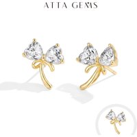 ATTAGEMS Original Bow Earrings S925 Silver Heart Cut Moissanite Stud Earring for Women Romantic Dainty Party Jewelry Gift Choice
