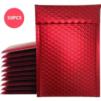 50Pcs Holographic Bubble Mailer Red Mailing Envelope Waterproof Courier Bag Padded Bubble Envelopes Pack Bag for Shipping