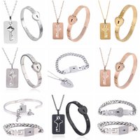 Heart Key Bracelet Necklace Set Jewelry Stainless Steel Key Charm Necklace Woman Man Lover Couple Valentine's Day Exquisite Gift