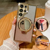 Luxury Diamond Clear Glitter Magsafe Case For Samsung Galaxy S25 S24 Ultra S23 S22 Plus Mirror Magnetic Phone Holder Stand Cover