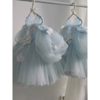 Custom Flower Girl Dress Wedding Gown Birthday Party Dress Cold Shoulder 3D Floral Beaded Tulle Princess Dress For Little Girls