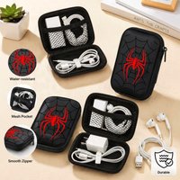 New Red Spider Print EVA Hard Shell Electronics Organizer Shockproof Portable Cable Organizer Bag for Earbuds Hard Drive Cables