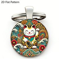 1pc New Japan Lucky Cat Keychain, Japanese Good Luck Charm Pendent Metal Key Ring for Car Keys, Women Backpack Bag Accessories