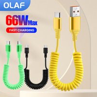 66W Car Spring Data Cable Type C To USB C Cable Fast Charging USB C Data Cord For iPhone 15 16 Xiaomi Huawei USB Type C Cable