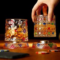New Colorful Painting Rotating Whiskey Glass Creative Crystal Beer Cup Str Relief Liquor Cup With Base Straight Drink Wine Glass