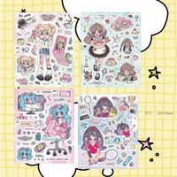 Korean Ins Cute Cartoon Character Girl Handbook Sticker Guka Handbook Mobile Phone DIY Material Decoration Guben IPAD Sticker