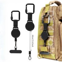 Heavy Duty Retractable Phone Tether Tactical Carabiner Key Reel Steel Wire Cord Anti Lost Backpack Hanging Gear Organizer Men