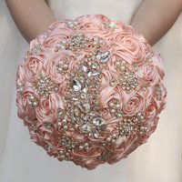YeeNanee 2026 Rosewood Wedding Bridal Bouquet with Bling Rhinestones for Bride Bridesmaid Ribbon Rose Flower Quinceanera Bouquet