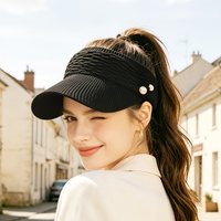 1PC Women's Spring Summer Elegant Pearl Embellished Open-top Sun Hat,Versatile Knit Baseball Cap,Suitable for Outdoor Hiking