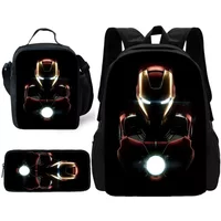 Iron Man Marvels Child School Backpack with Lunch Bags ,Pencil Bags ,School Bags for Boys Girls Best Gift