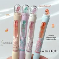 4PCS Carousel Style Gel Pen Creative Rotatable Horse Writing Pen 0.5mm Quick Dry Black Pen Soft Grip Design Office Supplies