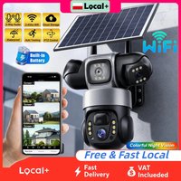 Kamera solarna WiFi V380 Pro, zewnętrzna, obrotowa (PTZ), 3 obiektywy, wodoodporna, 10-krotny zoom, noktowizor, detekcja ludzi PIR, kamera bezpieczeństwa zasilana energią słoneczną, monitoring domowy