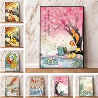 Japanese Anime Pokemon Canvas Painting Pikachu Charmander Eevee Poster Print Watercolor Wall Art Picture Home Decor Kids Gifts