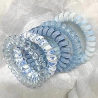 5 Pcs/Lot Blue Telephone Wire Elastic Hair Bands Rope Gum Hair Ring Spiral Rubber Bands Shinning Accessories For Women Girls
