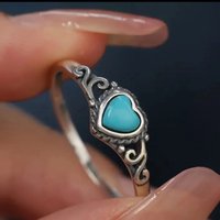 Real Natural Turquoise Stone Love Ring Adjustable Opening Retro Style Carved Charm Jewelry Fashion Amulet Gifts for Men Women