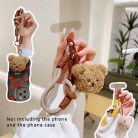 Korean Cute Cartoon 3D Plush Fuzzy Bears Phone Clip Lanyard Strap Phone Bracelet Wristband Anti-Lost Lanyard Jewelry Girl Woman