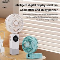 Portable Handheld Personal Rechargeable Fan LED Digital Display 90°Adjustable Rechargeable Fan 5 Speed Wind With Lanyard·