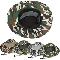 Camouflage Mesh Bucket Hats Wide Brim Beach Hat UV Protection Breathable Hunting Fishing Climbing Hiking Hat Outdoor Sun Hat