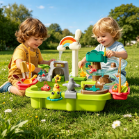 Kids Water Play Table, Interactive Bath & Outdoor Sand Activity Playset, 38Pcs Plastic Green Water Game with Slide Fishing Toys