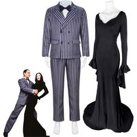Costume de Cosplay Morticia Addams, robe gothique noire, robes Sexy, Costume pour hommes, uniforme, Costumes de fête d'halloween