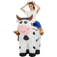 Adult Inflatable Riding Cow Costume, Air Blow Up Animal Mascot Suit, Novelty Outfit for Halloween Party Fancy Dress