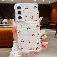 Cute Cherry Clear Wallet Case For Samsung Galaxy A57 A37 A17 A16 A56 A36 A55 A54 A15 5G S26 S25 S24 S23 Ultra Plus S25 FE Cover