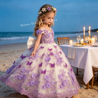 Lilac Flower Girl Dress Wedding for Off Shoulder Appliques Lace Floor Length Prom Gowns KidsBirthday Elegant Pageant Dresses