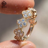 Rinntin 925 Sterling Silver Moissanite Diamond Clover Ring Luxury Bridal Proposal Rings Party Wedding Band Jewelry MOR27
