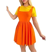 Women Kids Korean Game Cosplay Costume Two Tone Crew Neck Mini Dress Short Sleeve Ruffle A Line Dresses Halloween Movie Outfit