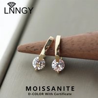 Lnngy Hoop Earrings Silver 925 Sparkling 6.5mm 1CT Moissanite Earring With Certificate For Women Lovers' Wedding Jewelry Gift
