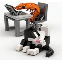 Funny Working Shrimp & Cat MOC Building Blocks Set DIY Creative Animal Figures Bricks Model Desk Decor Novelty Gift for Adults