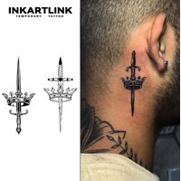 Crown Twin Swords temporary tattoo sticker, waterproof magic tattoo, lasts to 15 days fake tattoo, semi permanent tattoo