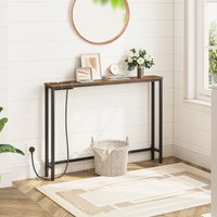 Slim Console Table with Charging Station Hallway Table with USB Ports and Power Outlets 100 cm Long Narrow Sofa