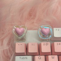 Colorful Pink Heart with Transparent Pink Heart Keycaps DIY Handmade Personalized Mechanical Keyboard Keycaps