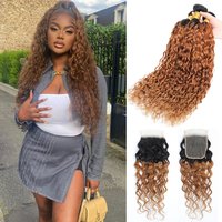 12A Ombre Brazilian Virgin Hair Water Wave 3 Bundles With Closure Ombre Wet And Wavy Human Hair Bundles With 4x4 HD Lace Closure