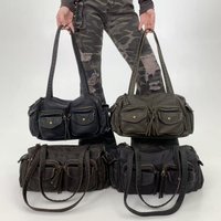 Ladies' new retro tote bag multiple pockets single shoulder crossbody bag motorcycle bag large capacity single shoulder bag