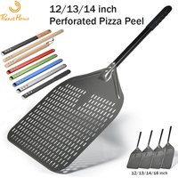 PizzAtHome 14/13/12 Inch Perforated Pizza Peel Rectangular Pizza Shovel Aluminum Hard Coating Pizza Peel Paddle Short Pizza Tool