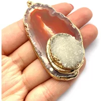 Electroplated Irregular Natural Agate Pendants with Red Green Hues and Melon Seed Clasps DIY Jewelry Gifts for Necklace Earrings