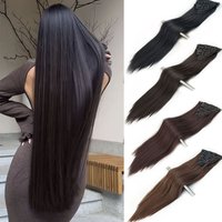 Long Synthetic Clip On Hair Extension 18-32inch Straight Hairpiece 16 Clips In Ombre Heat Resistant Fiber Women Girl Use Black L