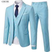 Men's Solid Suit Set 3 Piece Color Slim Fit Formal Business Office Work Wear Blazer Jacket Trousers Dress